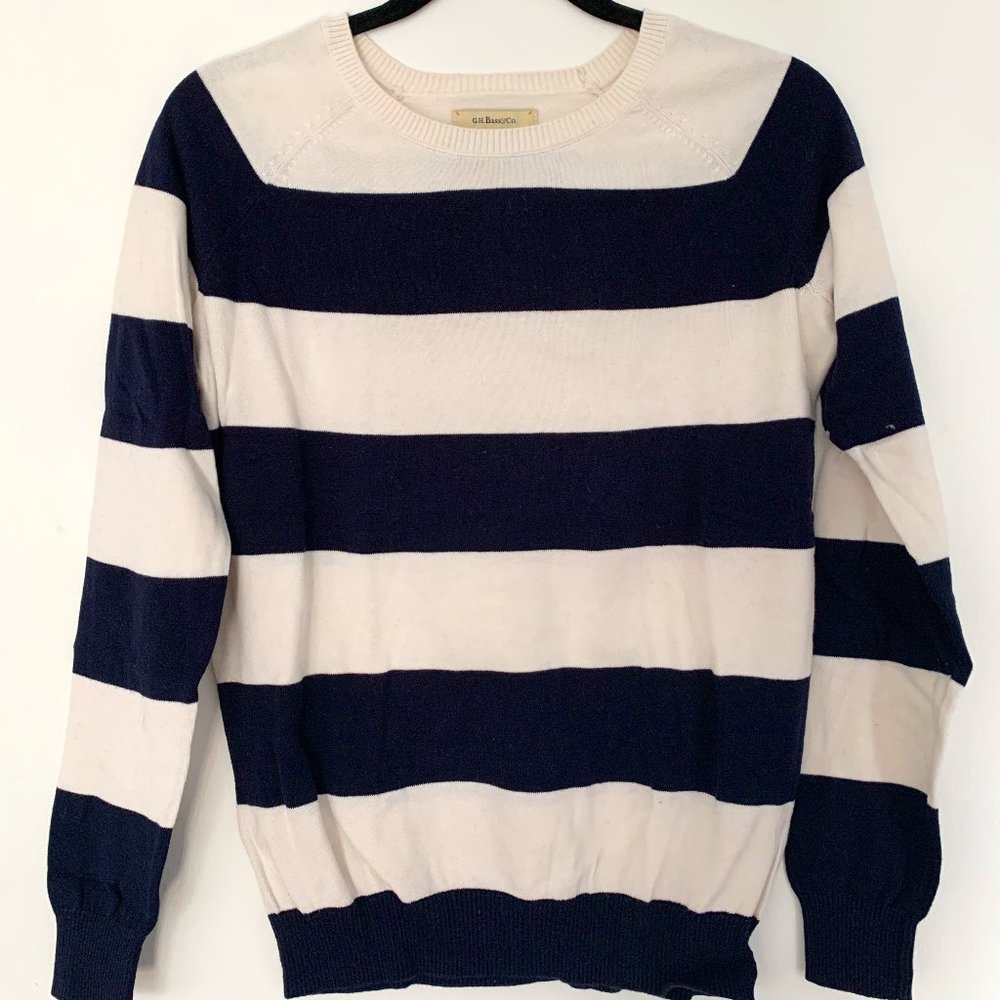 GH Bass Womens Navy/White Rugby Knit Sweater Small